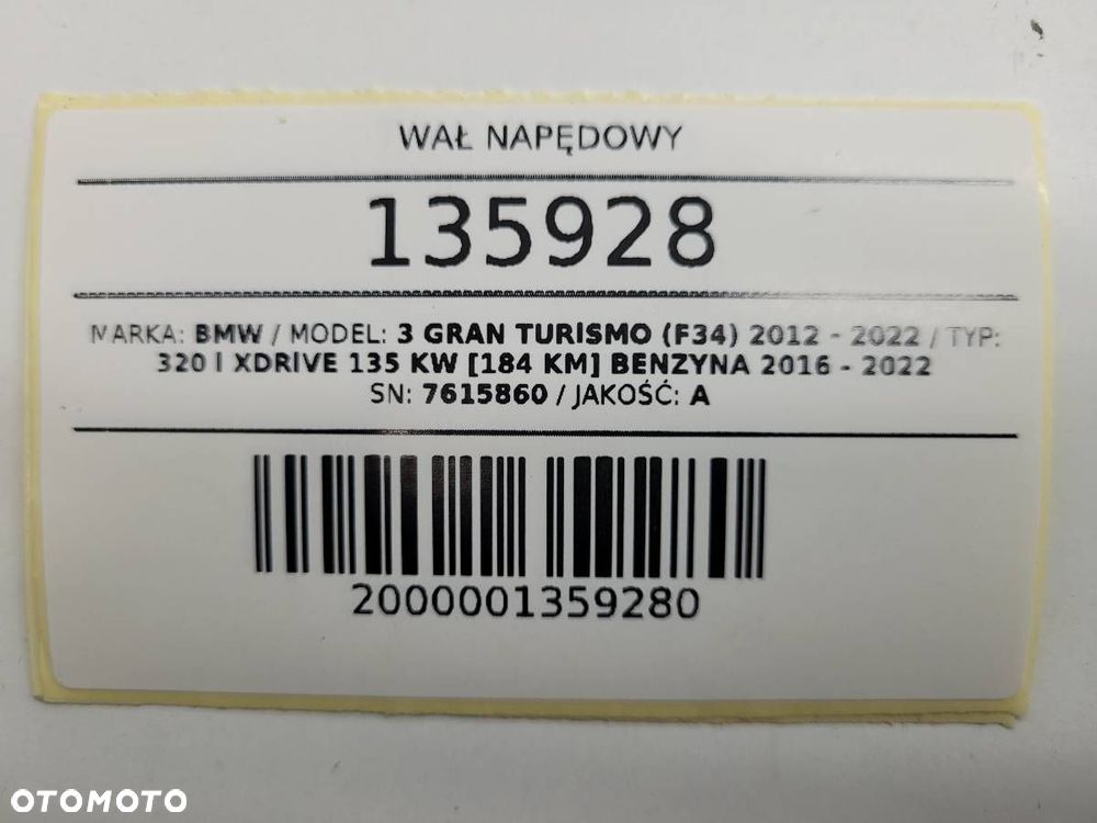 WAŁ NAPĘDOWY BMW 3 GT F34 320I 184KM 7615860 ORYGINAŁ - 10