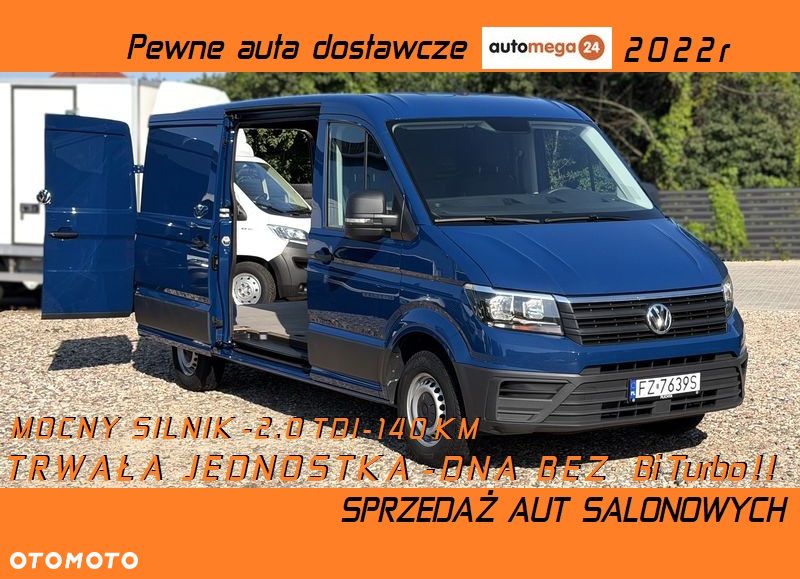 Volkswagen CRAFTER L2H1 2022r WZMOCNIONY VAN 3 osobowy MOCNY Silnik 2.0TDI 140KM Euro6 Duża ładowność 1309kg! DMC:3.5t, Homologacja VAT-1 Zabudowa paki, Bogate wyposażenie! NOWE OPONY 100% Bezwypadkowy! - 2