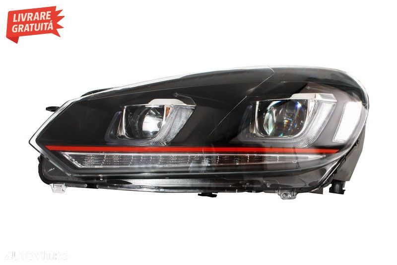 Faruri LED VW Golf 6 VI (2008-2012) Golf 7 U Design With Red Strip GTI - 8