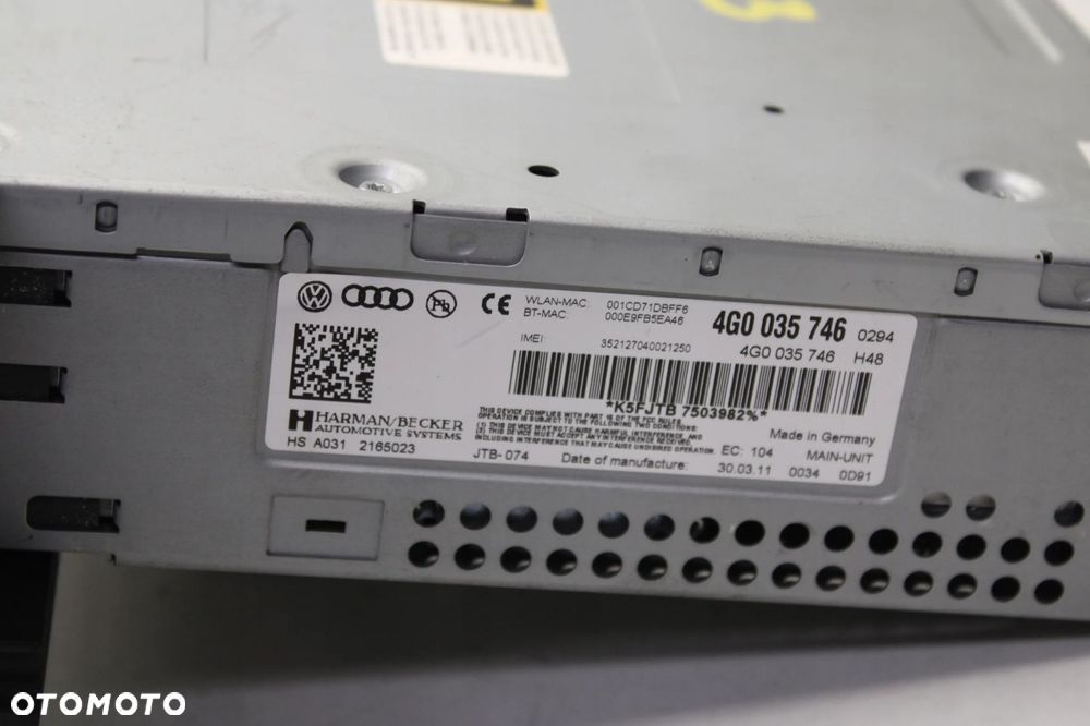 AUDI A7 C7 4G 10R- RADIO RADIOODTWARZACZ NAWIGACJA CZYTNIK PANEL 4G0035746 - 5