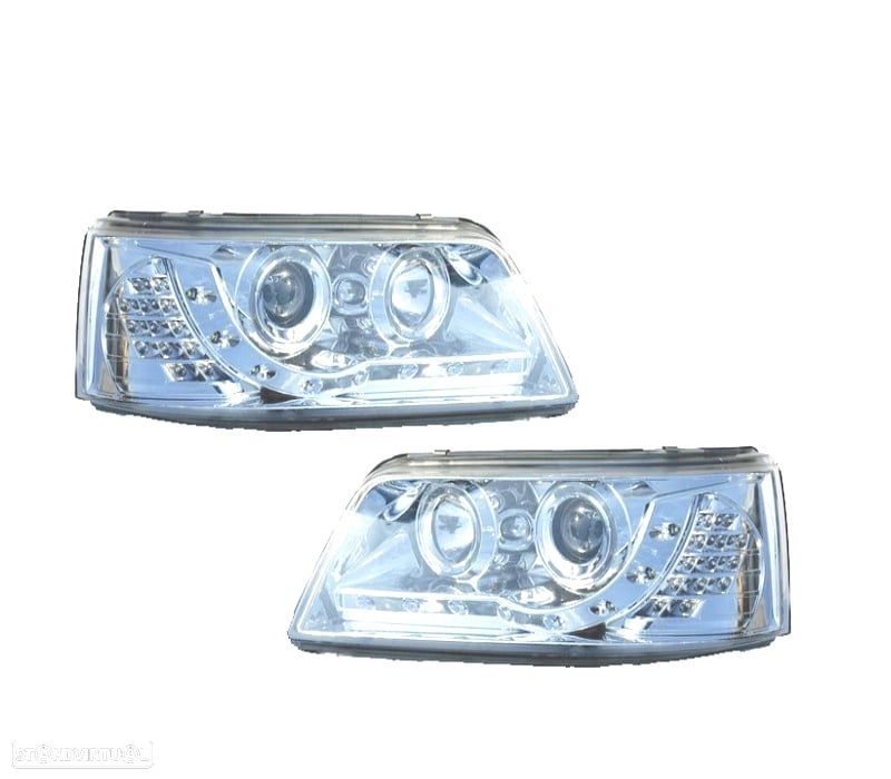 FARÓIS PARA VOLKSWAGEN VW T5 03-09 LUZ DIURNA LED FUNDO CROMADO - 1