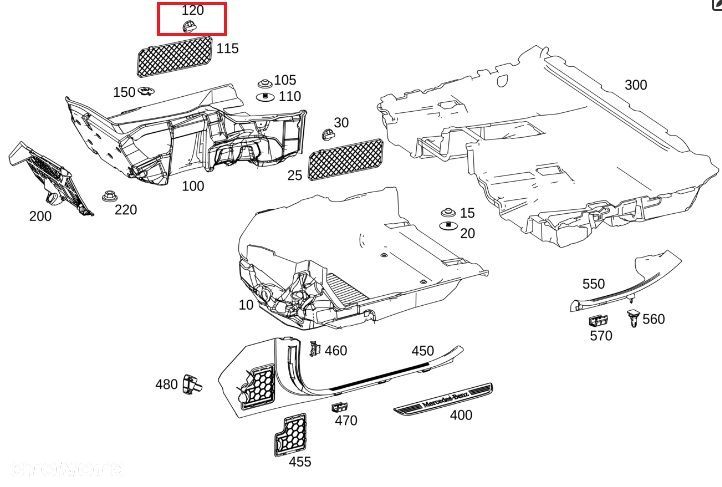 MERCEDES W205 W207 CLK GLC EQC Spinka mocowanie panelu bagaznika OE - 3