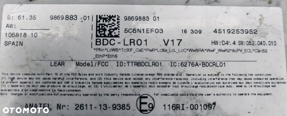 M70 BMW X1 F48 STEROWNIK MODUŁ BDC FEM 9869883 - 2