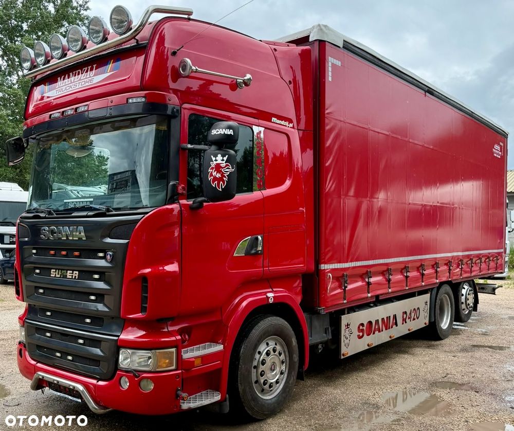 Scania R420 TOPLINE 6x2 JUMBO OŚ PODNOSZONA i SKRĘTNA ALUFELGI ZABUDOWA ALUMINIOWA FIRANKA DŁ:7.80m NOWA PLANDEKA!!!! MANUAL RETARDER KLIMA 2xALUTANK SKÓRA XENONY LEDY ORUROWANIE Z HALOGENAMI EURO 5 2008r WAGA:9600kg ŁADOWNOŚĆ:16400KG ŁADNA IGŁA - 4