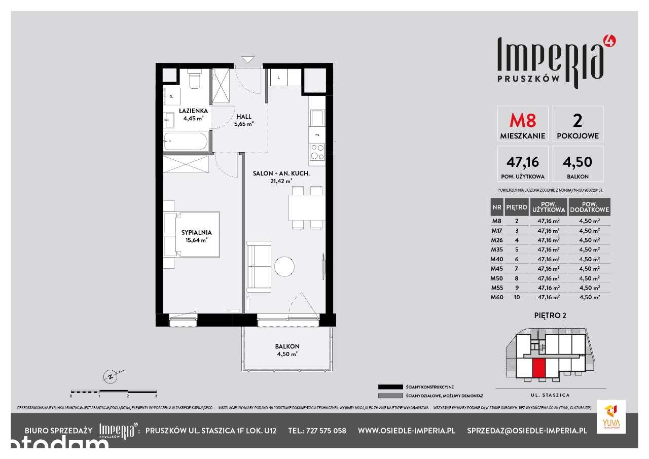 M55 mieszkanie 2 pokojowe z balkonem 47,16 m2