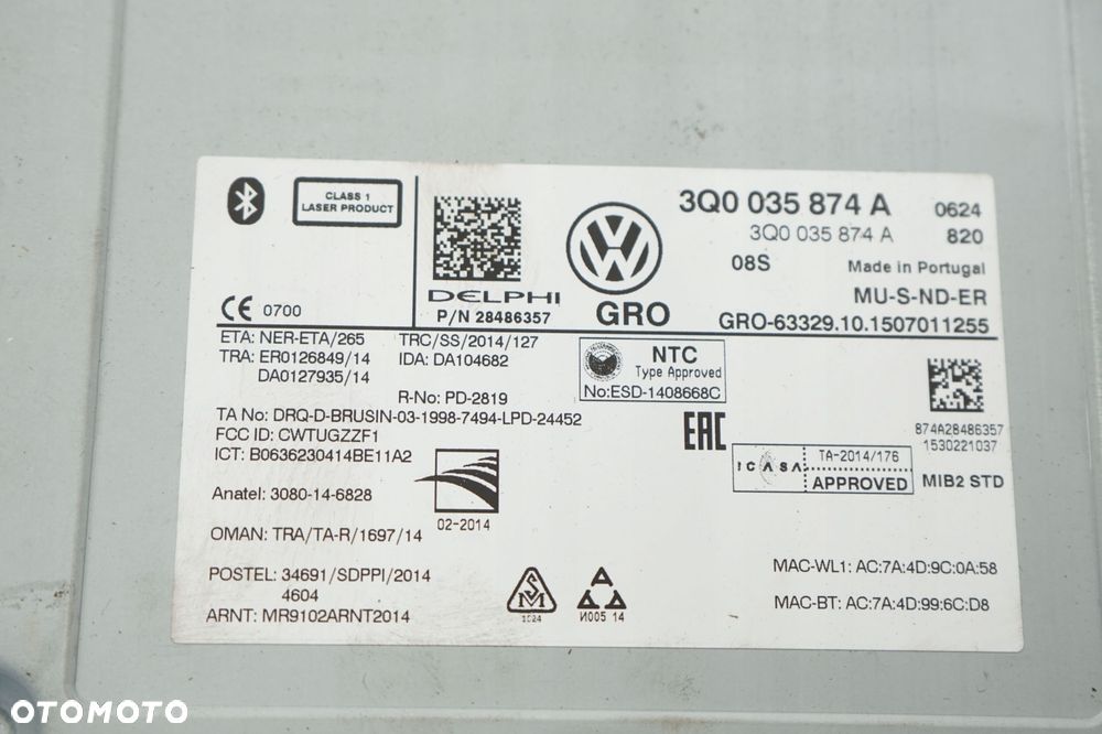 VW GOLF VII 15R MODUŁ CZYTNIK NAWIGACJI 3Q0035874A - 3