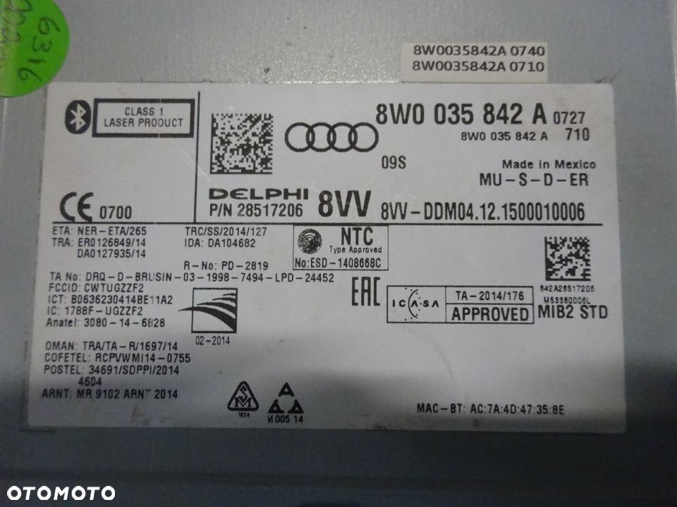 8W0035842A czytnik multimedia MMI Audi A4 A5 B9 F5 czesci - 2