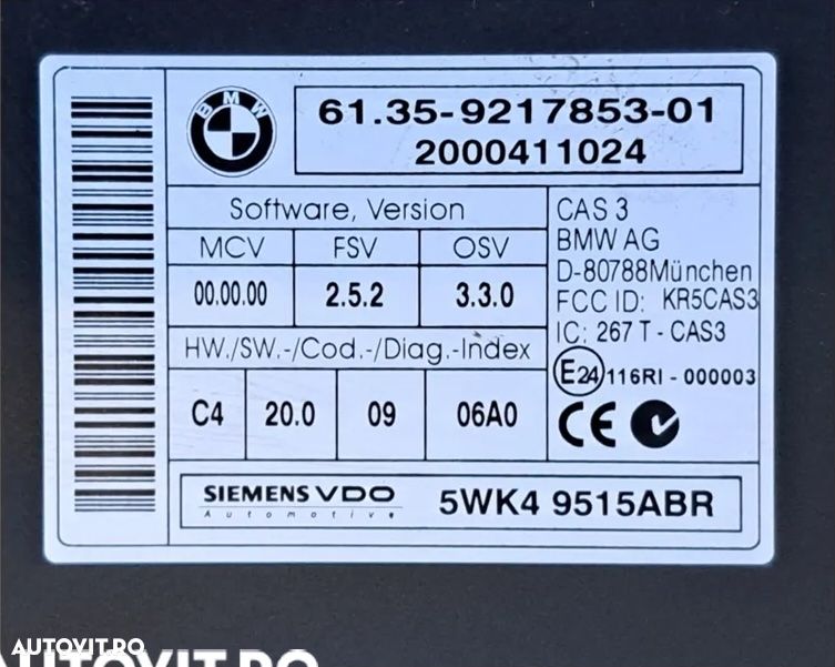 Set kit pornire ( calculator motor, CAS, cheie ) Original BMW E81 E87 LCI E82 E88 E90 LCI E91 LCI E84 - 4