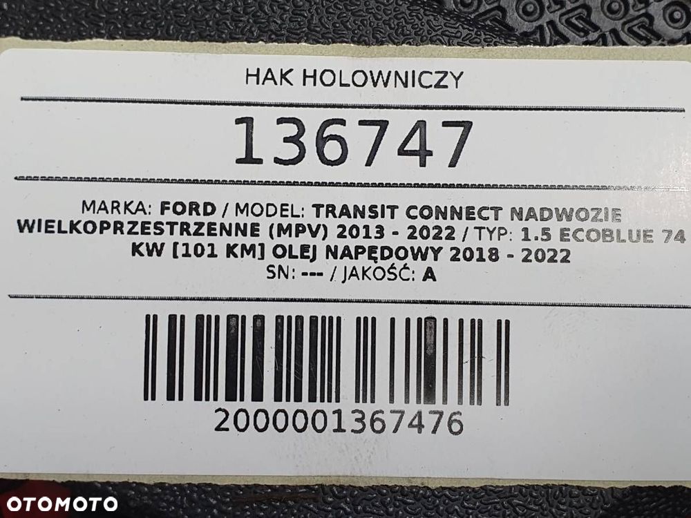 HAK HOLOWNICZY KOMPLETNY FORD TRANSIT CONNECT MK2 II AUTO HAK - 5