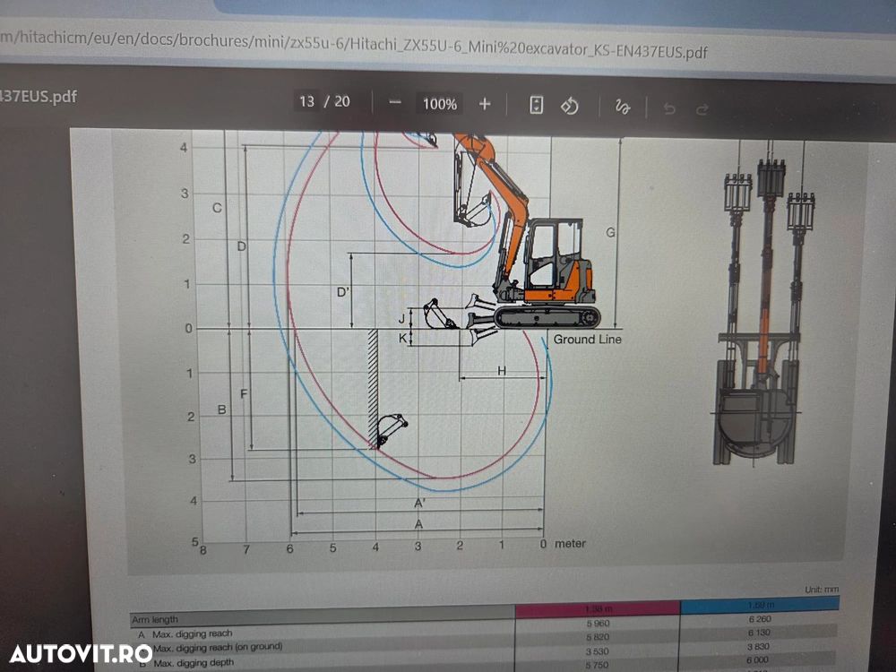 Hitachi ZX55, 5t, 2020, 2.189h, CUPLA RAPIDA HIDRAULICA+3 CUPE, senile cauciuc NOI, inst picon pe brate, inst rotire pe brate, LAMA NIVELARE, ad sapare 5m, latime 2m, ridica 3,2t, Aer cond, posibilitate leasing, STARE FOARTE BUNA-PROMOTIE 41.900 EUR+Tva - 33