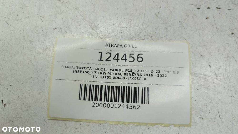 ATRAPA GRILL BLENDA PRZÓD ZDERZAKA LIFT TOYOTA YARIS III 53101-0D660 - 7