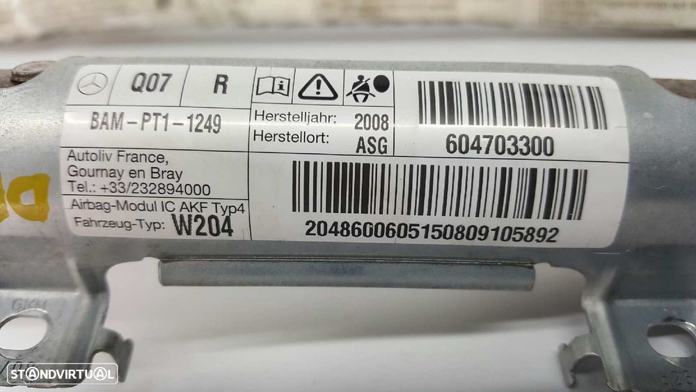 AIRBAG CORTINA FRENTE DIREITO MERCEDES CLASE C (W204) BERLINA C 320 CDI (204.022... - 2