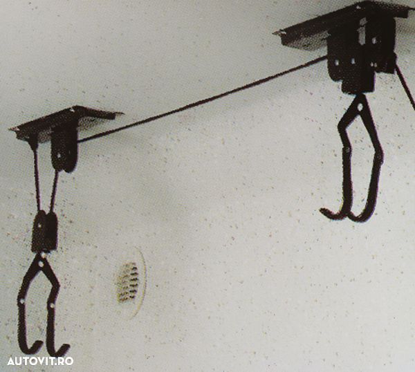 Suport bicicleta Dresco scripete, fixare tavan, carlige duble, material otel, maxim 20 kg, negru - 3