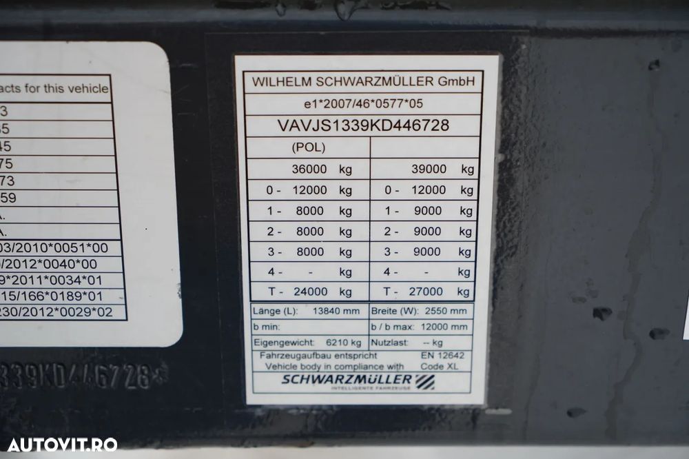 Schwarzmuller CORTINĂ / STANDARD / COȘ PENTRU PALEȚI / AXE SAF / - 27