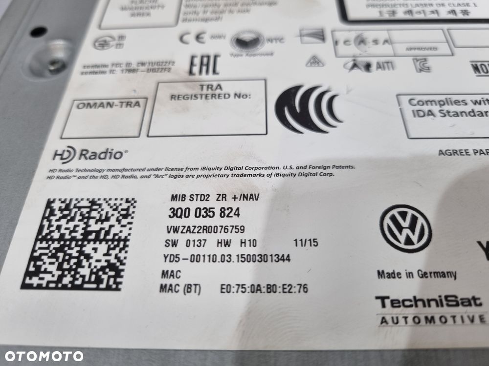 VW PASSAT B8 GOLF VII RADIO NAWIGACJA GPS EKRAN MIB STD2 3Q0035824 3G0919605B - 6