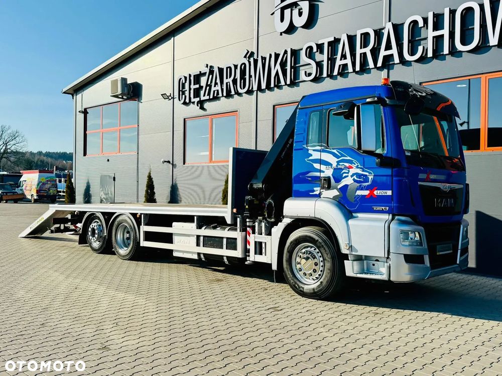 MAN TGS 26.360 // E6 // Klimatyzacja / 6x2 // platforma laweta 7,2m z HDS HMF 1420 // dzwig żuraw kran crane skrzynia uniwersalny - 15