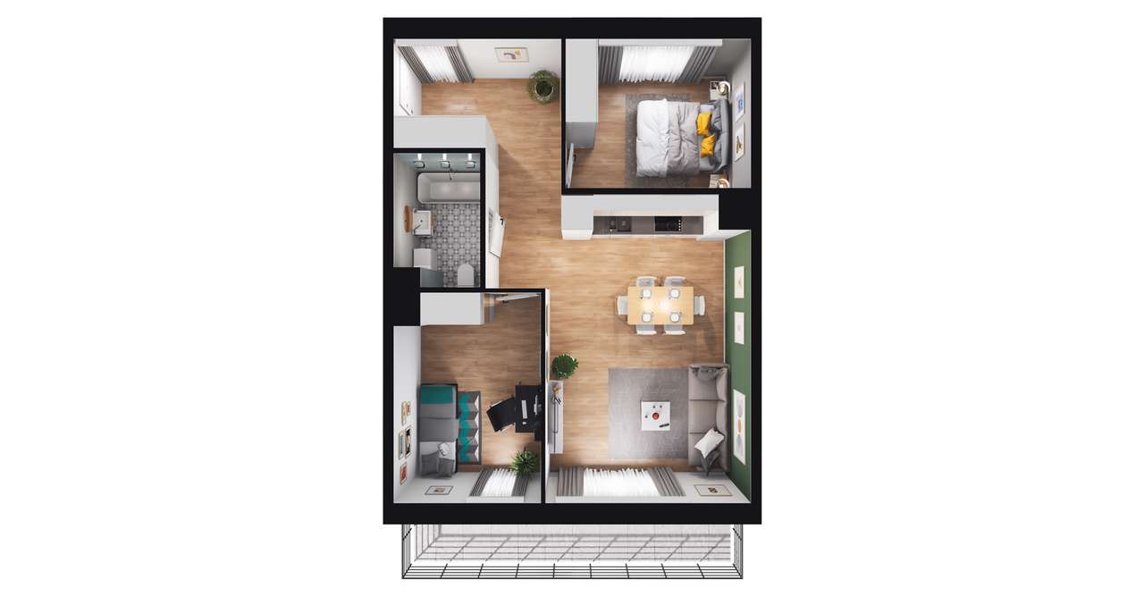 3-pokojowe mieszkanie 55m2 + balkon - Pełny obrazek: 3/11