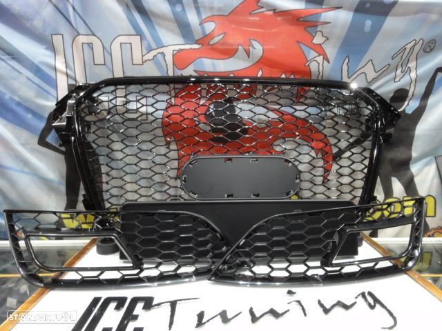 Grelha frontal + grelhas faróis nevoeiro Audi A4 B8 11-15 RS LOOK preto brilhante +suporte símbolo - 11