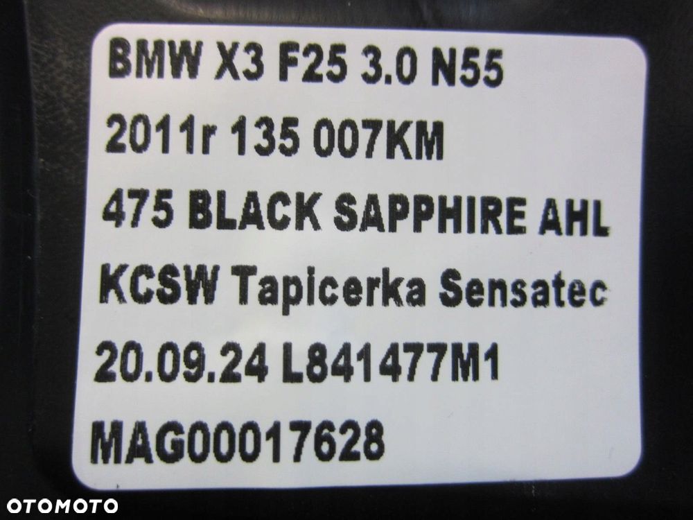 BMW X3 F25 KANAPA TYLNA TYŁ OPARCIE TAPICERKA CZARNA SENSATEC 52207235431 - 6