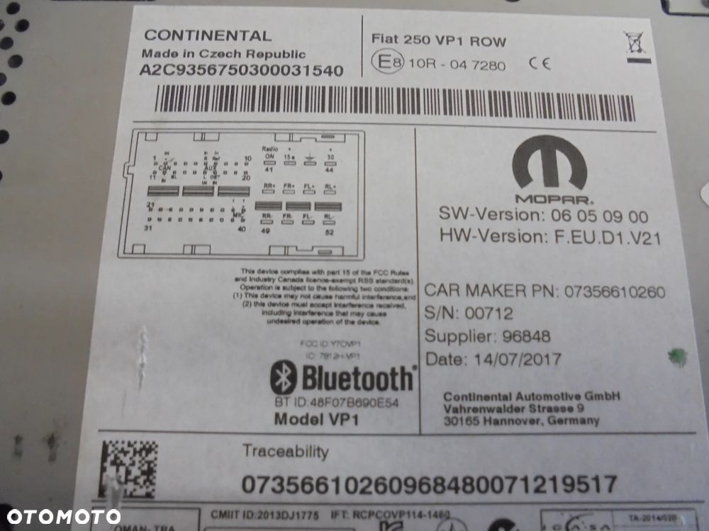 7356610260 RADIO FIAT DUCATO 2011- - 2