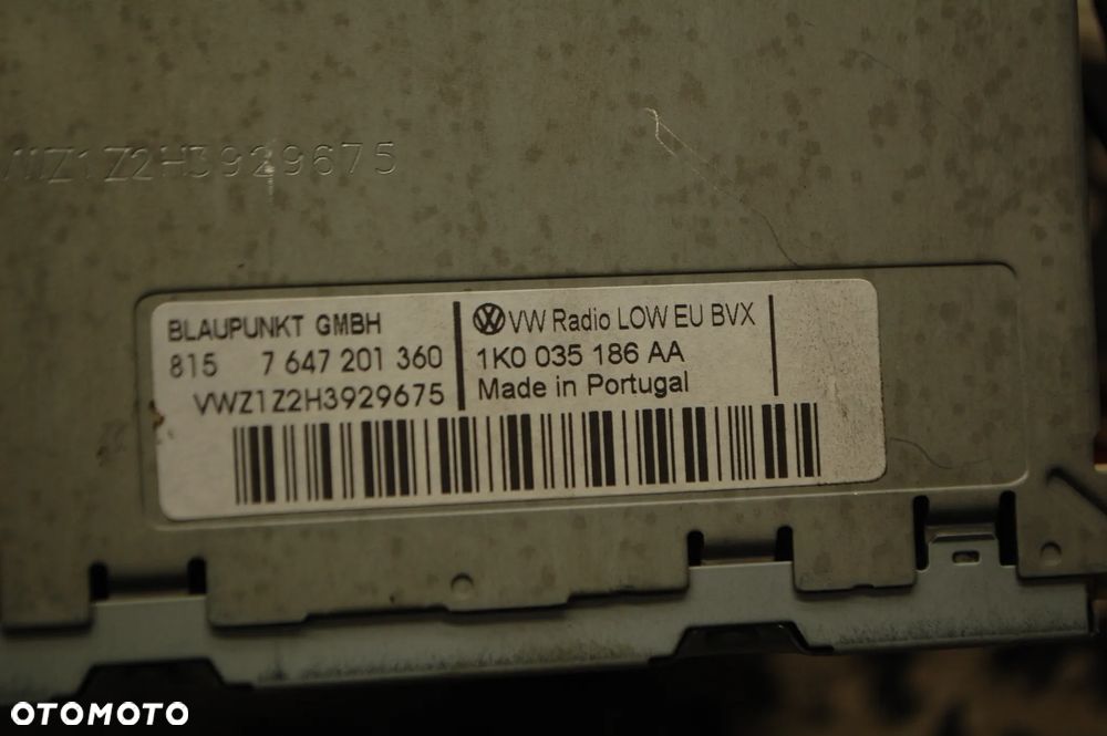 RADIO FABRYCZNE CD 1K0035186AA BLAUPUNKT VW GOLF V KOMBI JETTA PASSAT B6 - 5