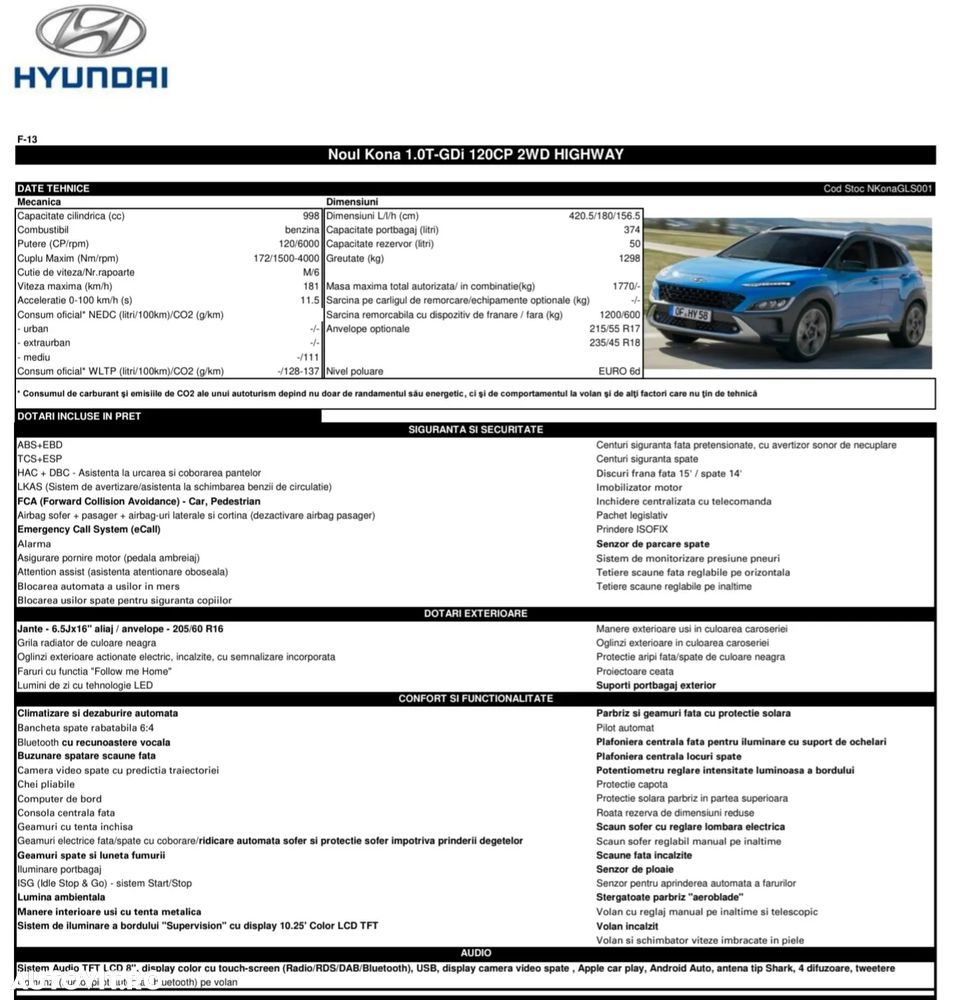 Hyundai KONA 1.0 T-GDI 120 CP 6MT 2WD Highway - 25