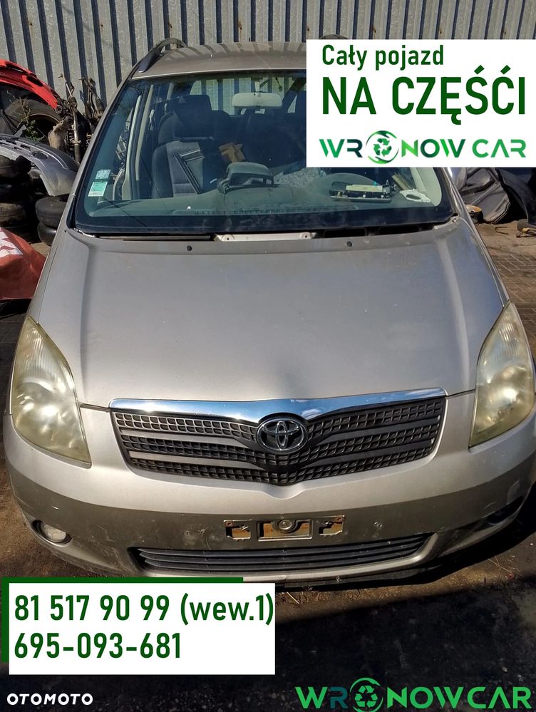 Toyota Corolla Verso I (02-04r.) 2.0 D-4D 89KM. Silnik 1CD-FTV Skrzynia  E351 lakier1D9 – Silver Graphite. Cały na części GWARANCJA !!!  Przód Tył Zestaw Komplet Drzwi Klapa Zderzak Błotnik Maska Grill Atrapa Szyba Pas Lampa Lusterko Boczki Fotel Kanapa Kokpit Deska Rozdzielcza Przełącznik Włącznik Sterownik Przewody Wiązka Instalacja Moduł Komputer Czujnik Listwa Pompa Alternator Wtryski Głowica Rozrusznik Kompresor Sprzęgło Dwumas Silnik Skrzynia ABS Klimatyzacji Paliwa Wspomagania Kolektor Turbina Przepustnica Zawór Chłodnica Koło Hak Belka Sanki Zawieszenie Mcpherson Półoś Amortyzator Wydech Tłumik Zacisk Most - 1