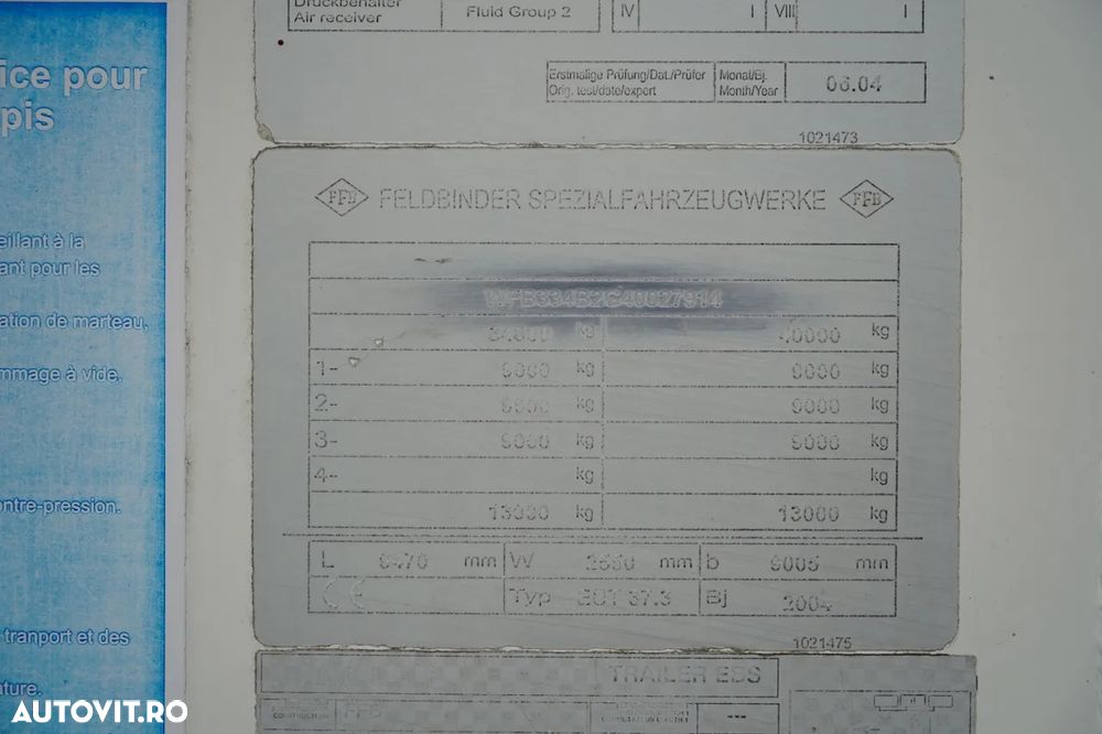 Feldbinder REMORCA CIMENT / 2 COMPARTIMENTE / 37.000 L / SILOC / PENTRU MATERIALE VRAC / JANTE DIN ALIAJ - 21