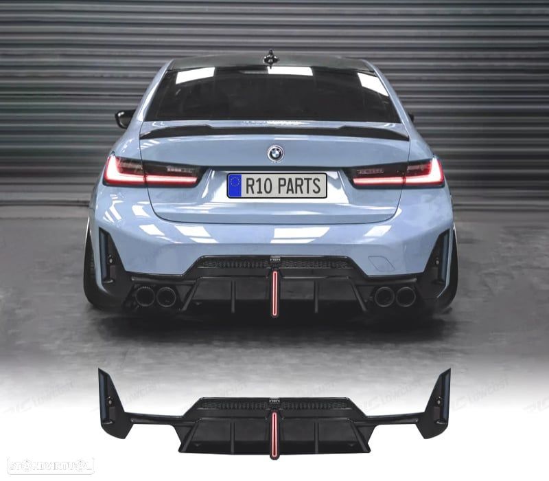 DIFUSOR BMW G20 LCI 23-25 LOOK M COM LUZ DE TRAVAGEM PRETO BRILHANTE - 1