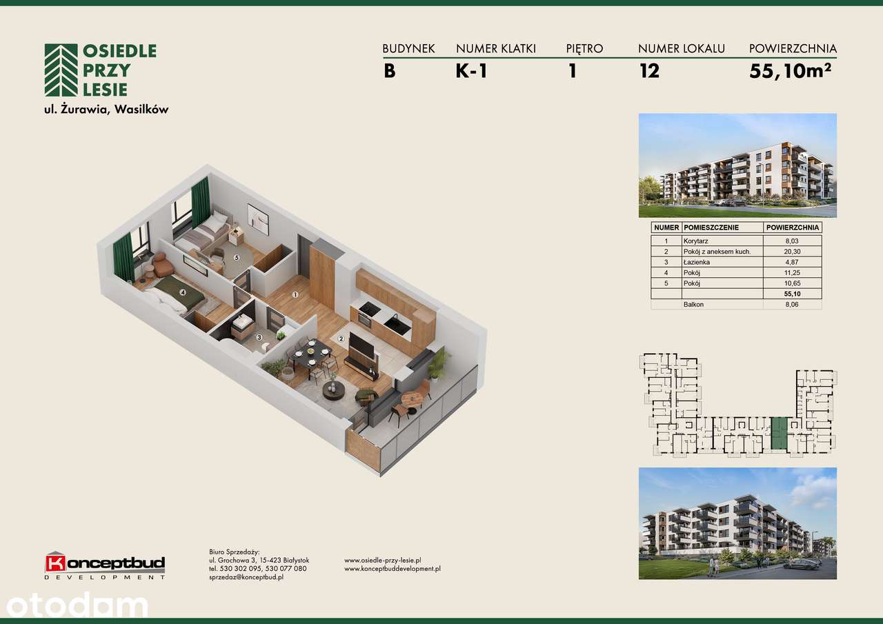 Mieszkanie na sprzedaż, 3 pokoje, 55 m², Wasilków