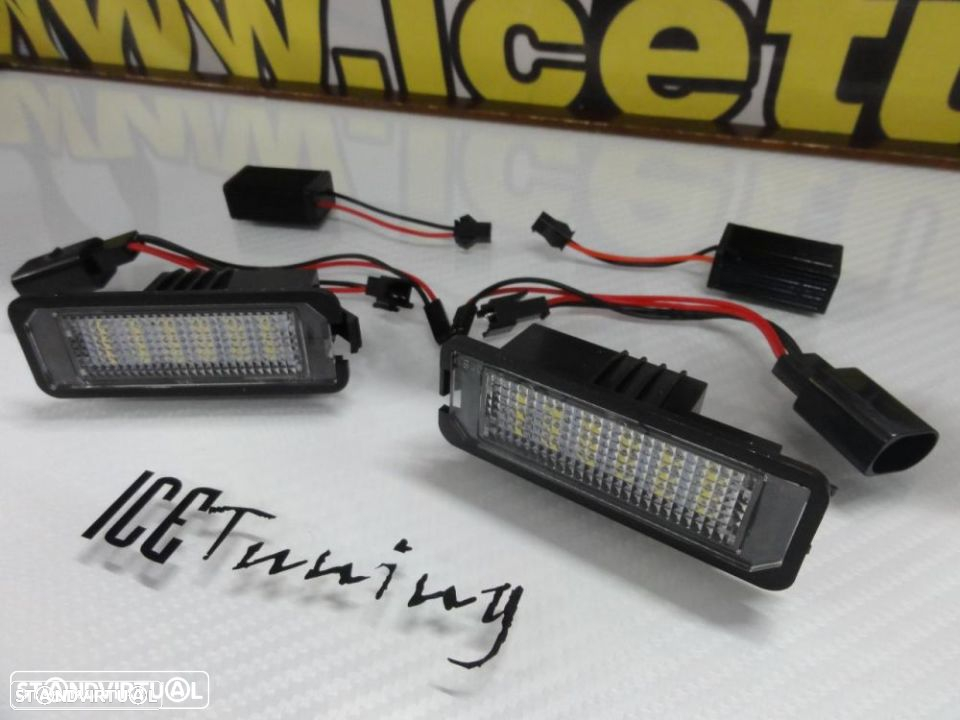 Suporte De Lampada De Matricula Com Led Branco Seat Altea, Altea XL, Exeo, Exeo ST, Ibiza 6J, Leon 1P, Bentley Continental Flying, GT, GT speed, GTC speed, Porsche Carrera GT, 911 Carrera 996, 997, GT2, GT3, 987, Cayene 9PA, Cayman 987C, Boxster, Audi TT,  VW Polo 6N2, 9N,9N3, Beetle, Passat B6, B7, EOS, Golf 4, 5, 6, 7, Lupo, Passat 3C, CC - 10