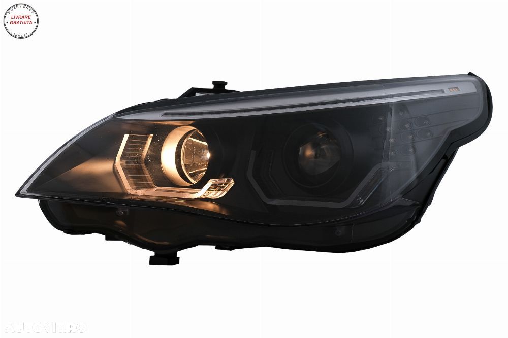 Faruri 3D LED Angel Eyes BMW Seria 5 E60 E61 (2003-2007) LCI Design Negru- livrare gratuita - 10