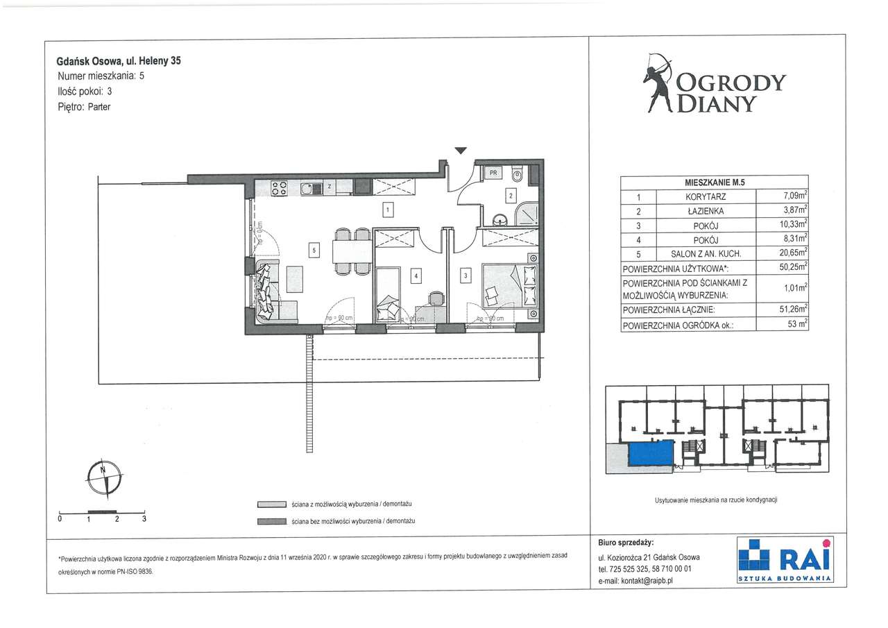 3-pokojowe mieszkanie 50m2 + ogródek Bezpośrednio