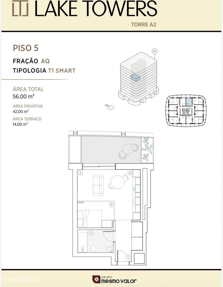 T1 Smart com Varanda e Vista para o Lago – Lake Towers, Arca d'Água - Grande imagem: 5/5