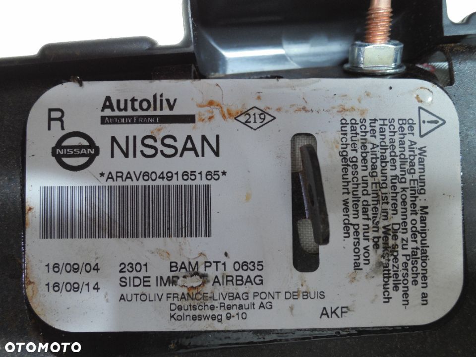 PODUSZKA POWIETRZNA AIRBAG FOTELA PRAWA NISSAN PRIMERA P12 2004R - 2