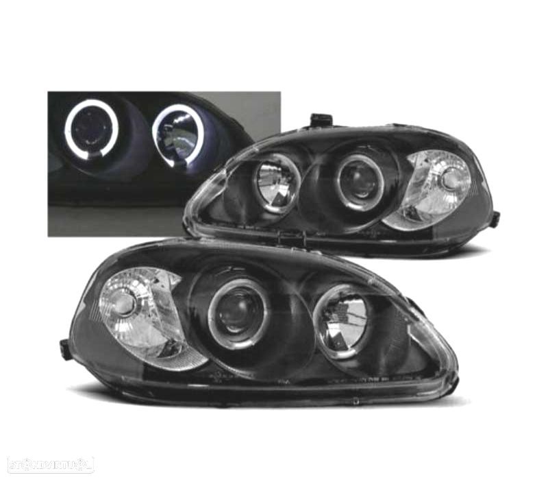 FARÓIS ANGEL EYES HONDA CIVIC 99-01 FUNDO PRETO - 1