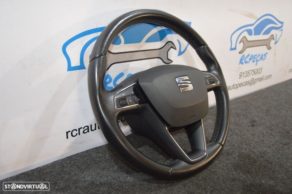 VOLANTE GUIADOR COMPLETO SEAT LEON 5F PELE COMANDOS MULTIFUNÇÕES AIRBAG IBIZA 6F - 5