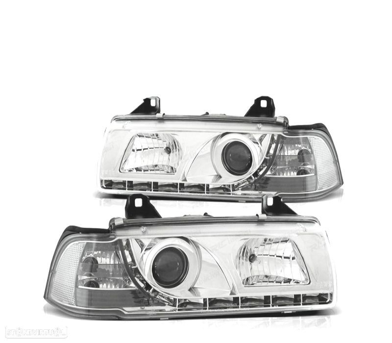 FARÓIS LED BMW E36 90-99 CROMADO - 1