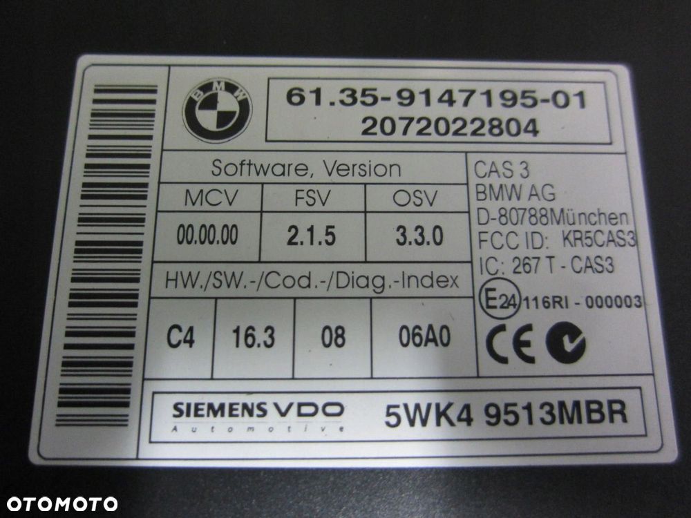 BMW E60 520D 177K N47 CAS KOMPUTER SILNIKA 7809000 - 3