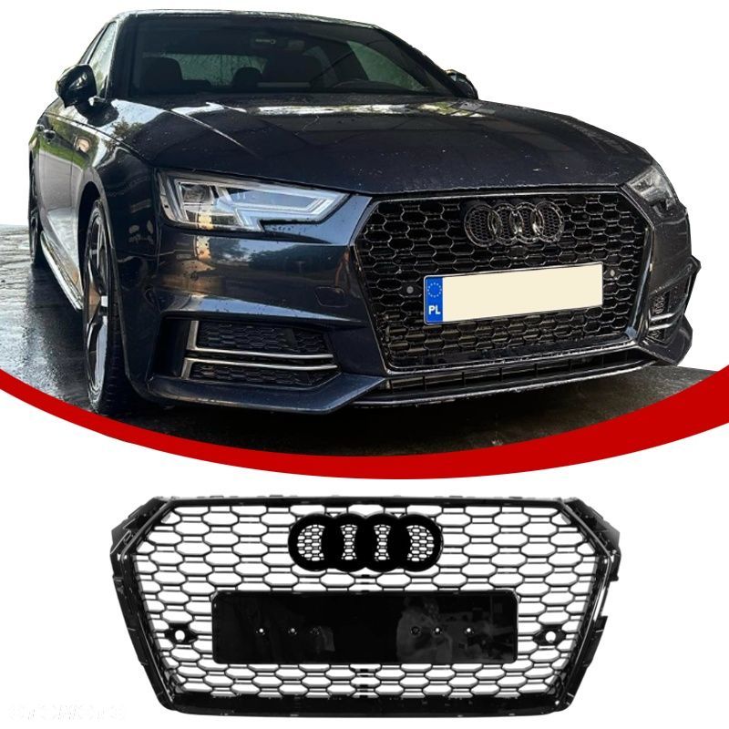 Audi A4 B9 Przednia Atrapa Chłodnicy Plaster Miodu Grill Czarny Połysk - 1