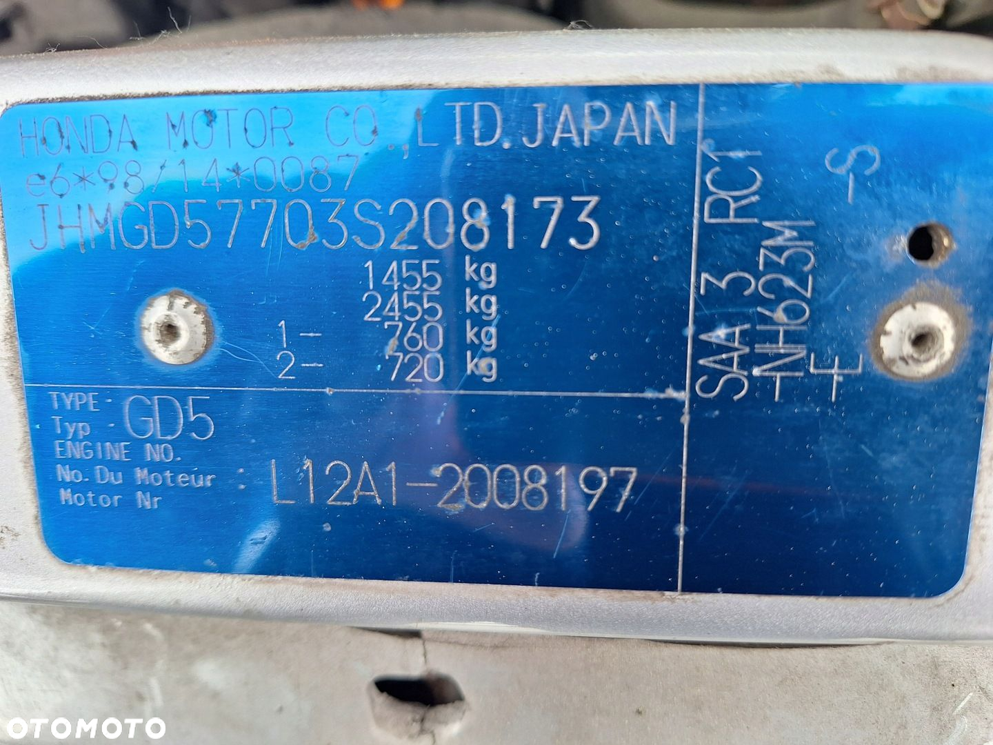 HONDA JAZZ 2 II GD5 2002-2008 KLAPA POKRYWA MASKA SILNIKA - 7