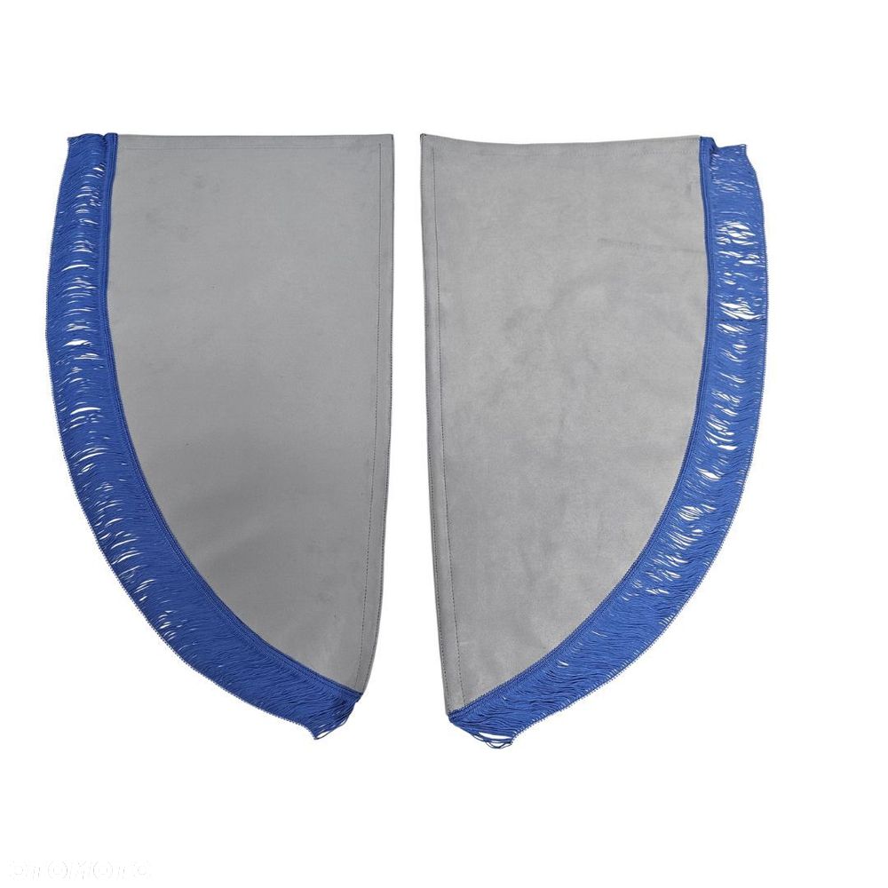 ZASŁONY BOCZNE SKOSY TIR BUS -materiał : NUBUCK -Szary + Frędzle Niebieskie - 1