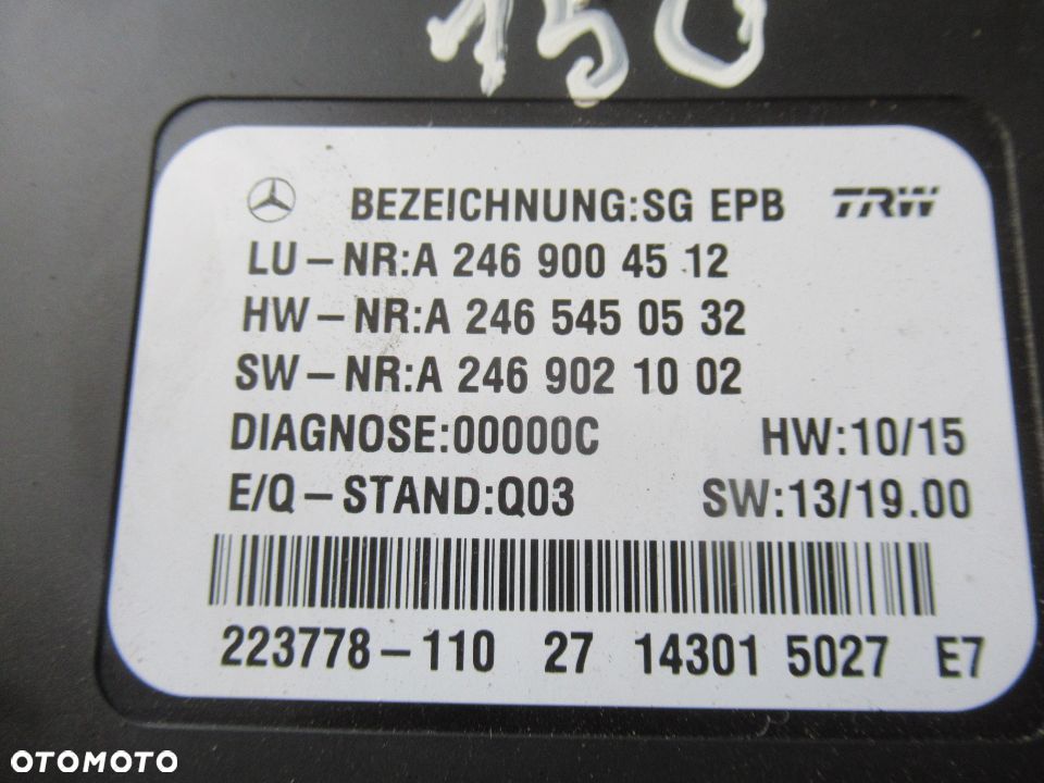 MERCEDES W176 MODUŁ HAMULCA RĘCZNEGO A2469004512 - 2