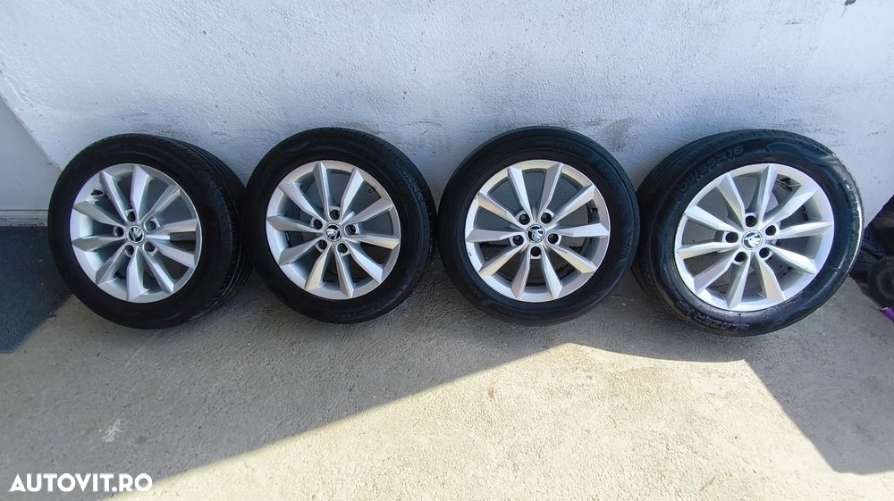 Set jante aliaj Skoda Minoris 6,5J x 16 ET 46 5x112 se vand cu sau fara anvelope (2 sunt bune, 2 nu) 205/55/16 - 1