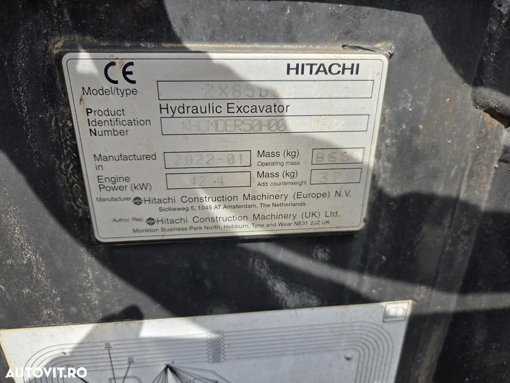 Hitachi ZX85, 2022, 2.734, CUPLA RAPIDA HIDR+3 CUPE NOI, lama nivelare, inst picon pe brate, camera spate, senile cauciuc 80% ok, aer cond, ad sapare 6m, latime 2,2m, ridica 4t cu sistem antirasturnare, STARE FOARTE BUNA, leasing 4 ani, PROMOTIE 62.900Eur - 9