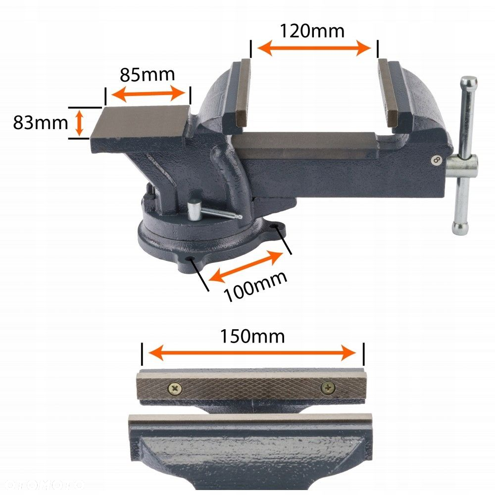 SOLIDNE ŻELIWNE STALOWE IMADŁO ŚLUSARSKIE 150 MM OBROTOWE Z KOWADŁEM 360 - 7