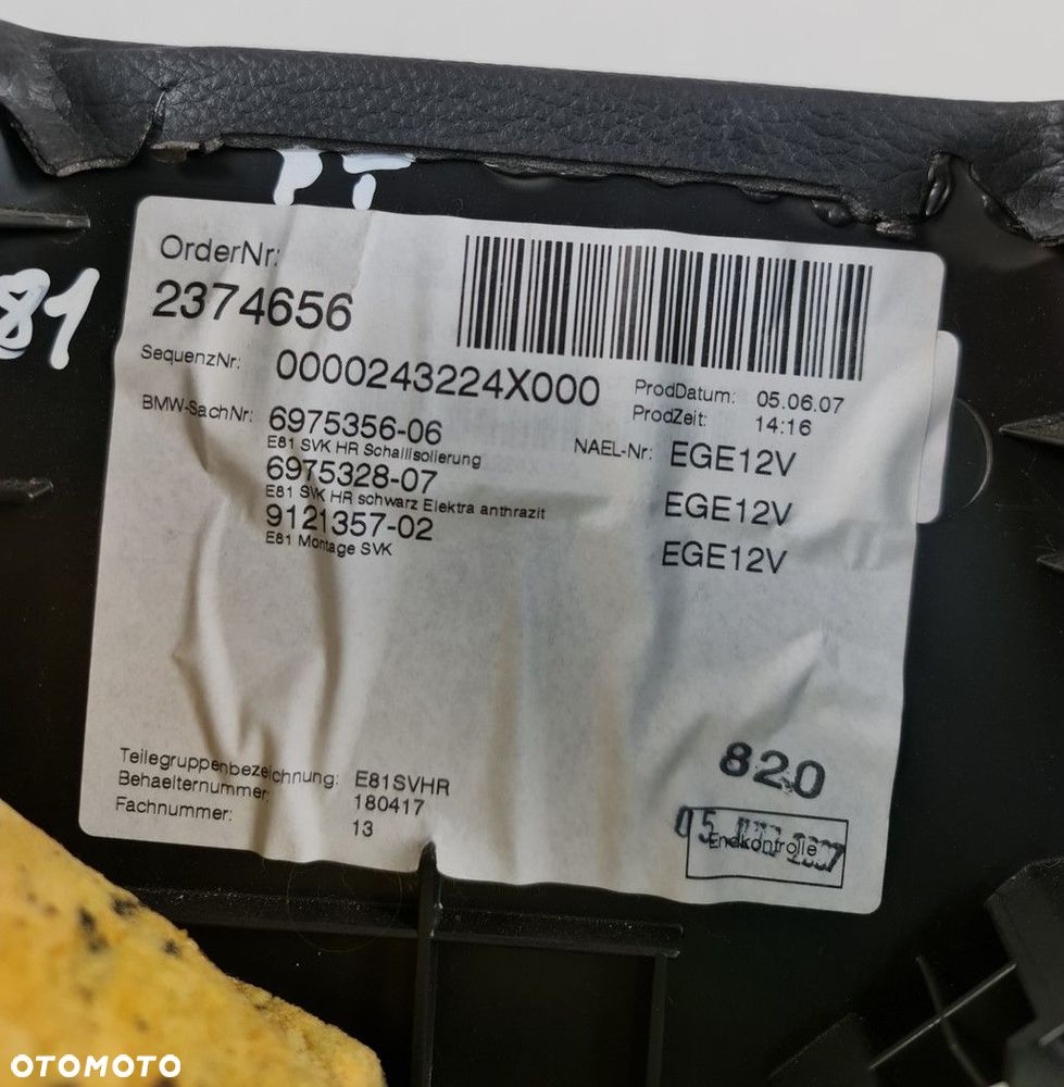 TAPICERKA BOCZEK PRAWY TYŁ BMW 1 E81 6962107 - 7