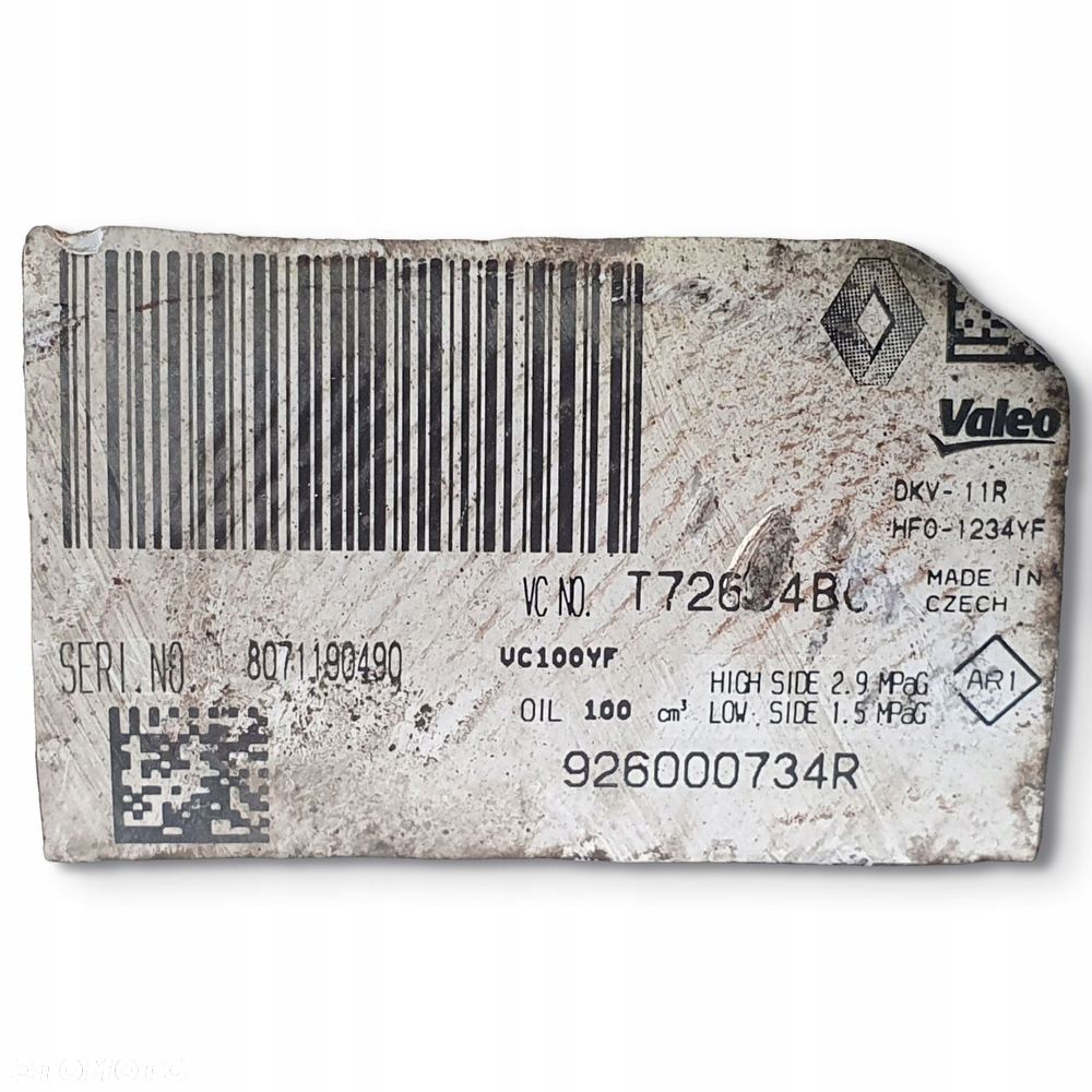 SPRĘŻARKA KLIMATYZACJI Renault Clio IV Captur 0.9 TCE 926000734R - 2