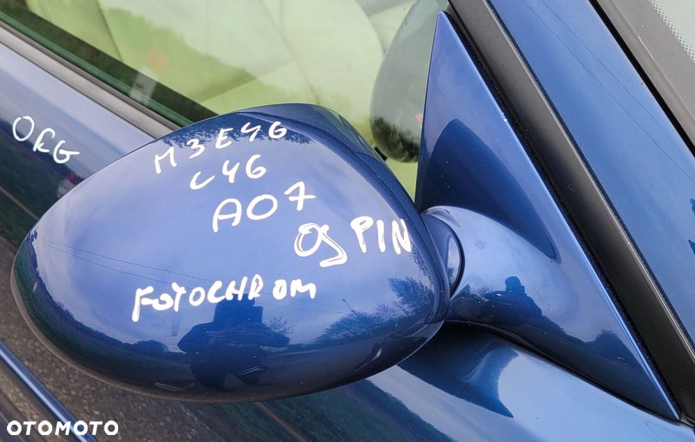 LUSTERKO PRAWE 8PIN BMW M3 E46 COUPE CABRIO A07 MYSTICBLAU WERSJ ANGIELSKA