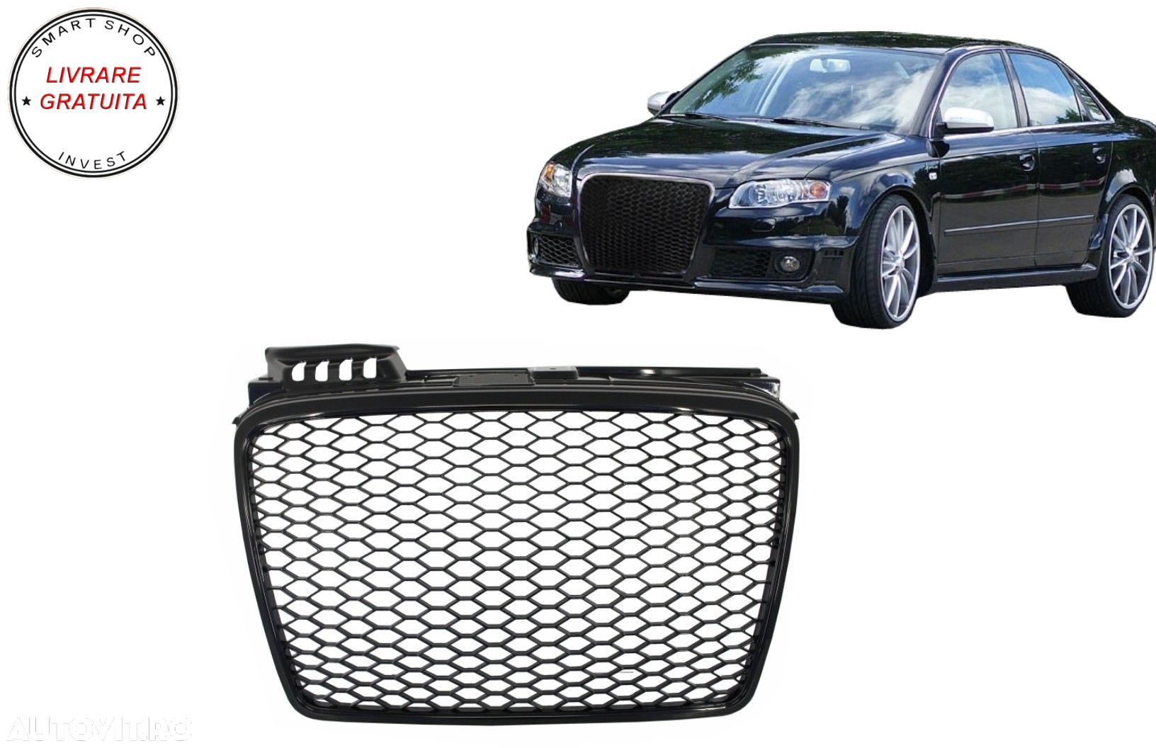 Grila Centrala AUDI A4 (B7) Facelift (2004-2008) RS4 Negru Lucios- livrare gratuita - 6